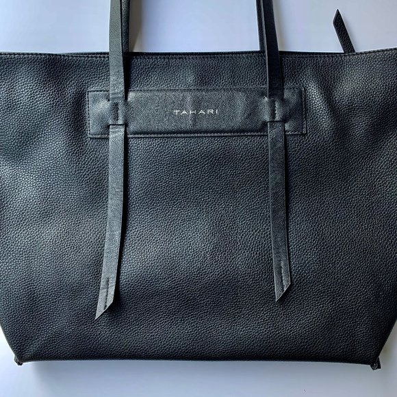 _Tahari black pebbled vintage designer shoulder tote bag +removable zipper pouch - Picture 8 of 11